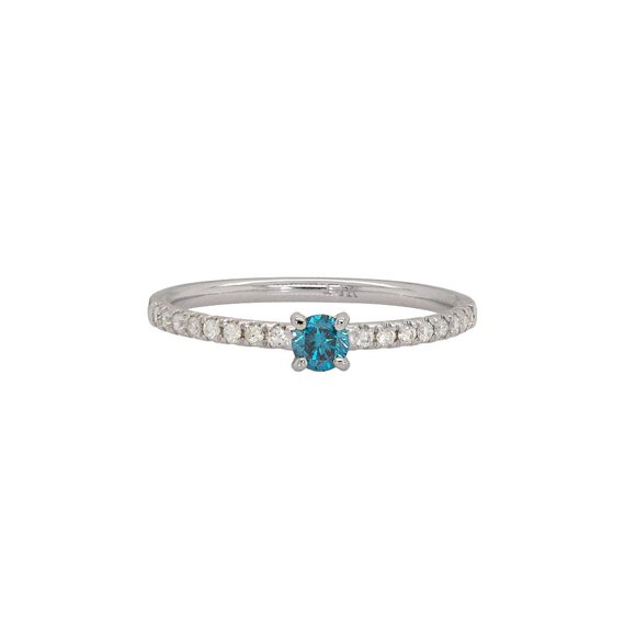 Natural Blue Diamond Ring in Solid 14K White Gold with Natural White Diamonds - Picture 1 of 10